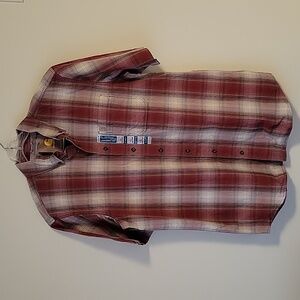 Carhartt Men's Relaxed Fit Short Sleeve Red Plaid Shirt- Size L Tall
